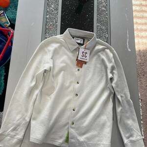 Sovereign Code Boy's Waffle Knit Button-Up Shirt, Cream, Size M (10-12) - NWT